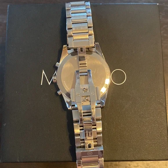 Mens Movado Watch, silver band black face. - Picture 6 of 10